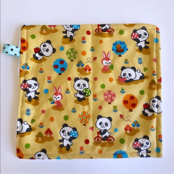 Yellow Panda Kawaii Baby Minky Security Blanket - Picture 1 of 4